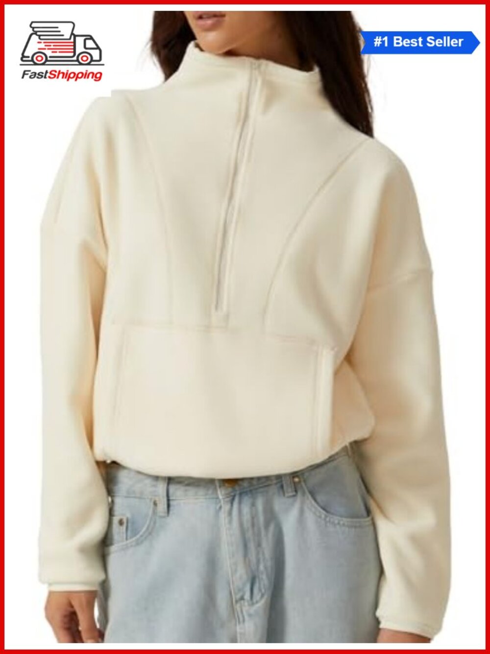✨QINSEN Women Half Zip Fleece Sweatshirt Mock Neck Sherpa Pullover